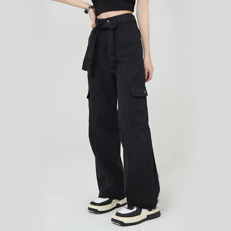 SJ - cargo jeans highwaist loose pinggang tali korean trending terbaru