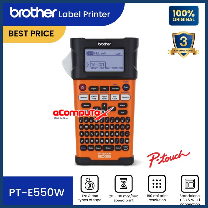 

PRINTER LABEL BROTHER PT-E550W / LABEL PRINTER HANDHELD WIRELESS CABLING PTE550W - ORI - GARANSI RESMI