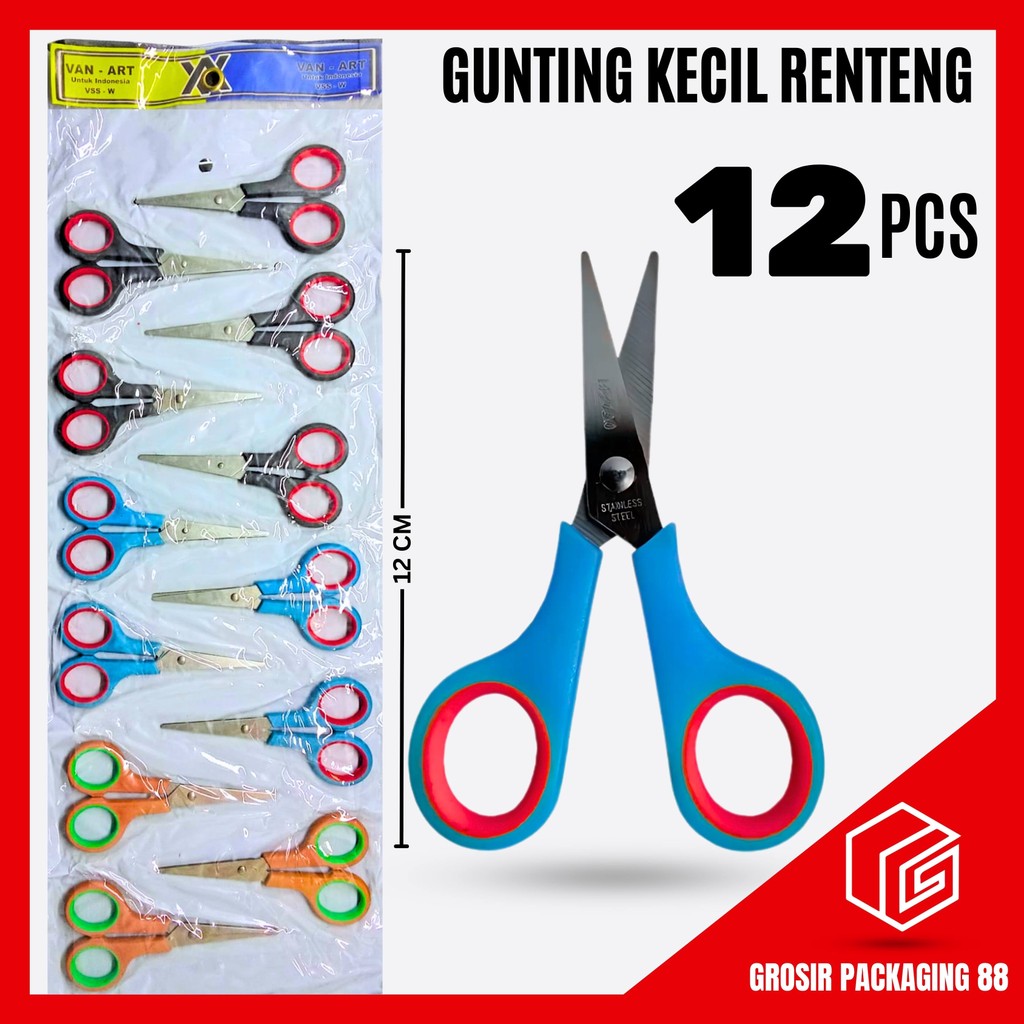 

12 PCS Gunting Renceng Kecil Pendek Scissors Stainless Stell Tajam ATK Potong Kertas Bukan Pacman