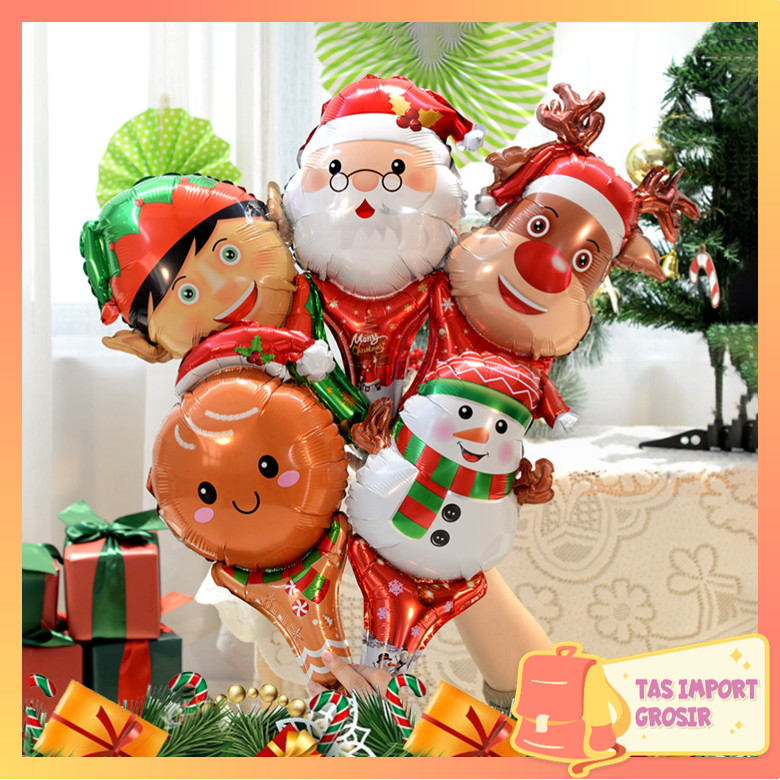 Tas Import - 6030 Balon Natal / Balon Natal Foil / Balon Natal Dekorasi / Balon Christmas Hias / Bal
