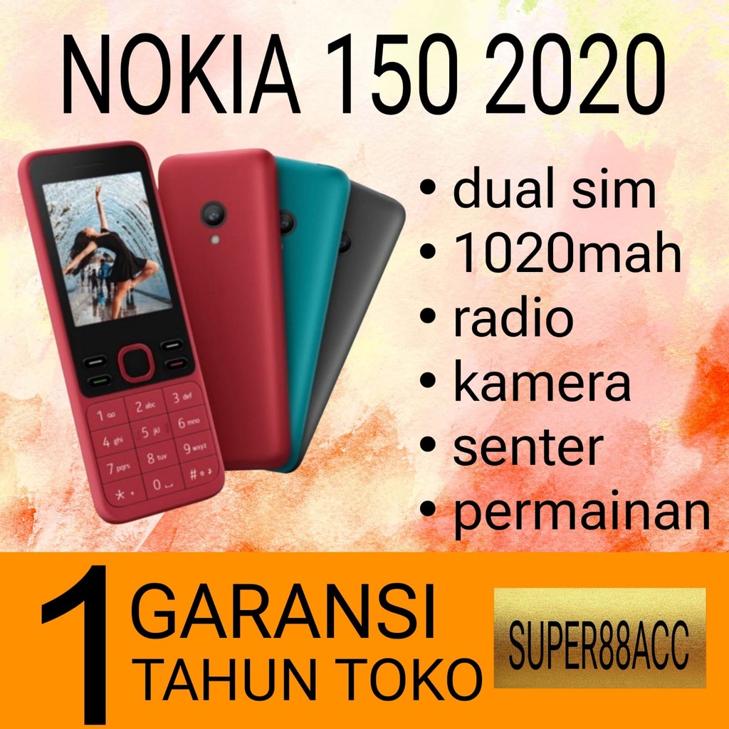 HP NOKIA 150 2020 (BARU) [GARANSI 1 TAHUN] Kamera, Memori, Radio, Senter, Dual SIM | Baterai Awet