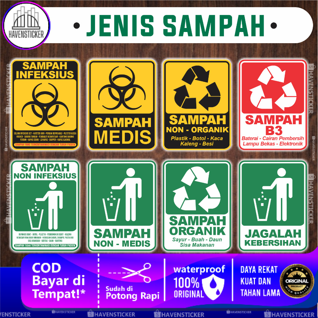 

Stiker Jenis Sampah Infeksius - Medis - Organik - Limbah B3 -jagalah Kebersihan Laminasi Glossy