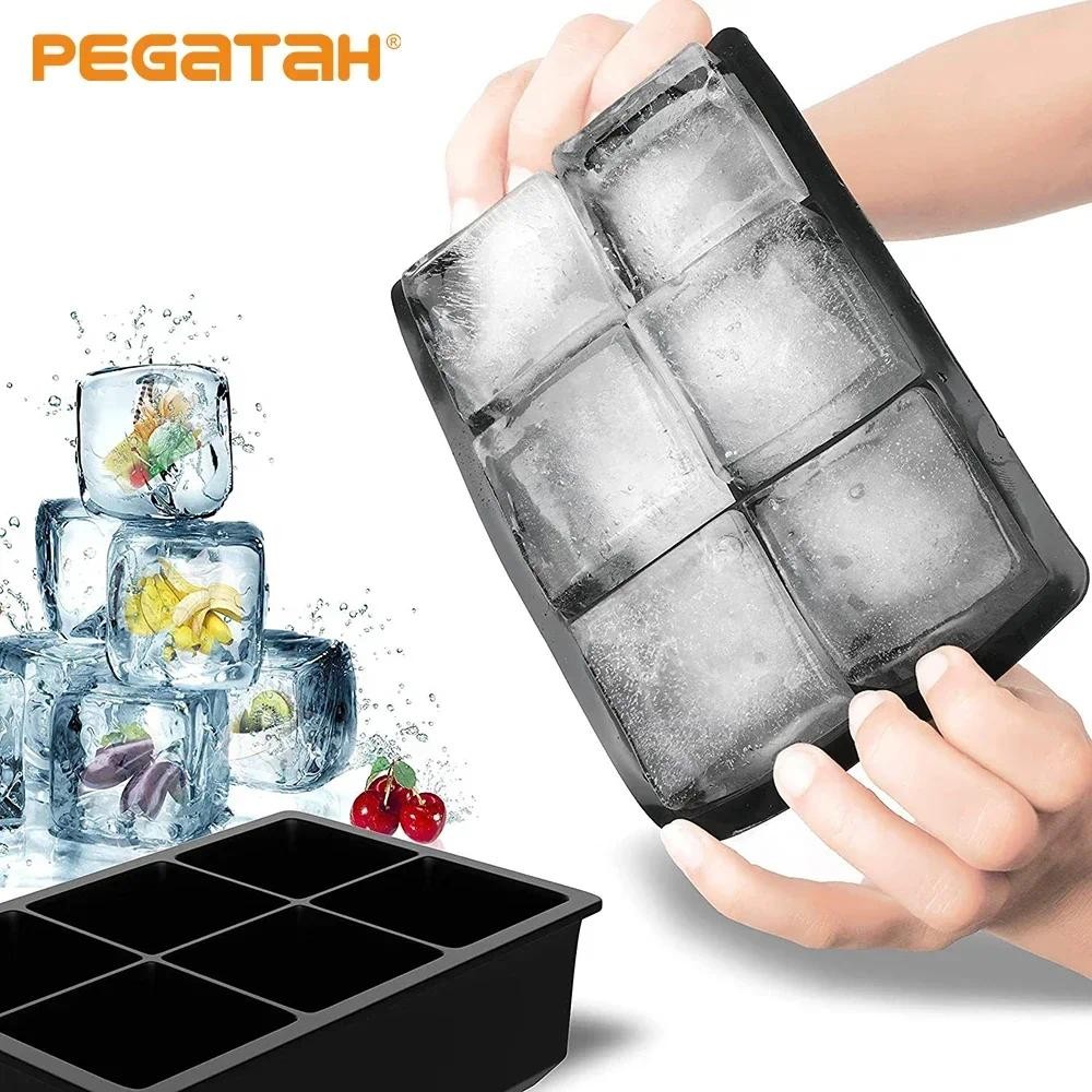 New 4/6/8 Grid Big Ice Tray Mold Large Food Grade Silicone Ice Cube Square Tray Mold DIY Ice Maker C