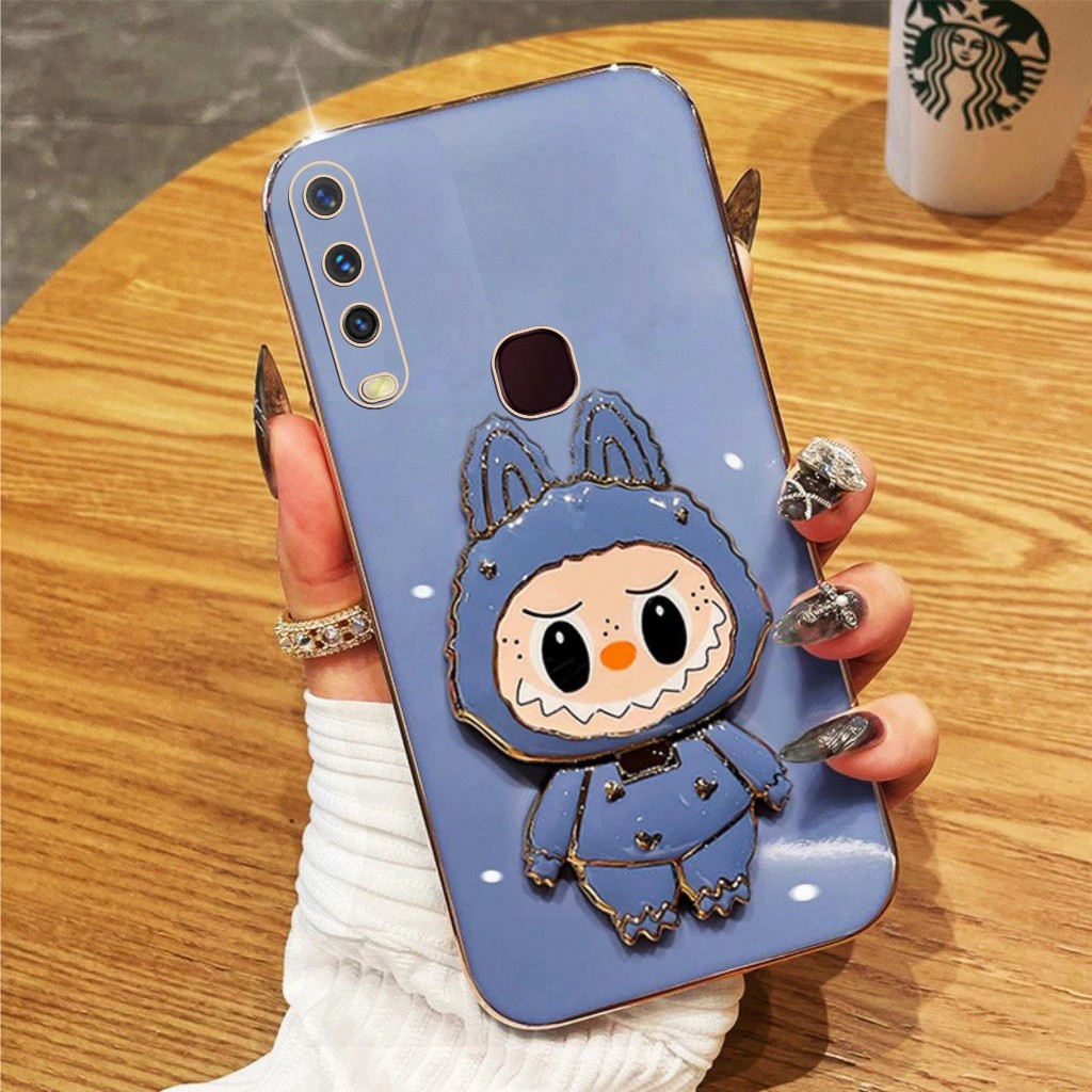 Soft Case Import Vivo Y12 Y15 Y17 Casing Labubu Plating Dudukan Kaca Miror Premium