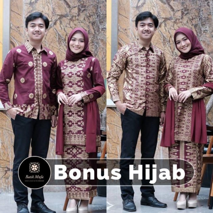 (ADA JUMBO) ORIGINAL - COUPLE KEBAYA BATIK SONGKET ASHANTY MAROON