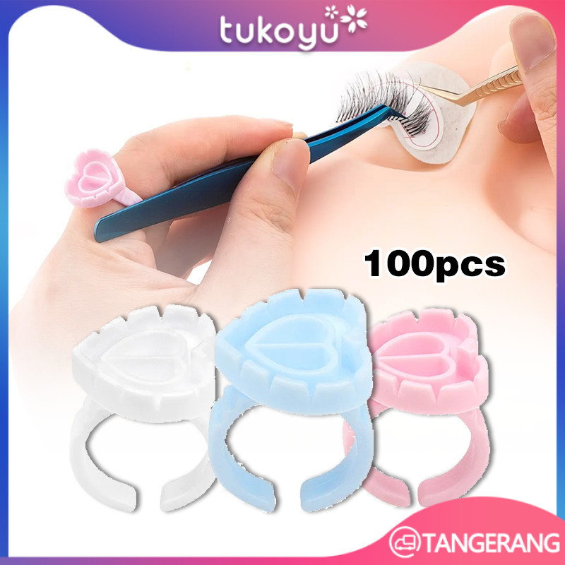 100 Pcs Heart Ring Cincin Russian Eyelash/Volume Eyelash Ring/ Ring Lem Eyelash Cabang Volume