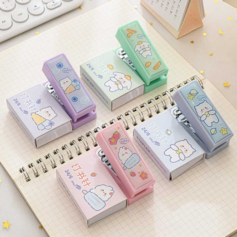 

Kawaii Mini Stapler Set with 400 Pcs Staples Cute Rabbit Bear Paper Binder Stationery Office Binding Tools School Supplies