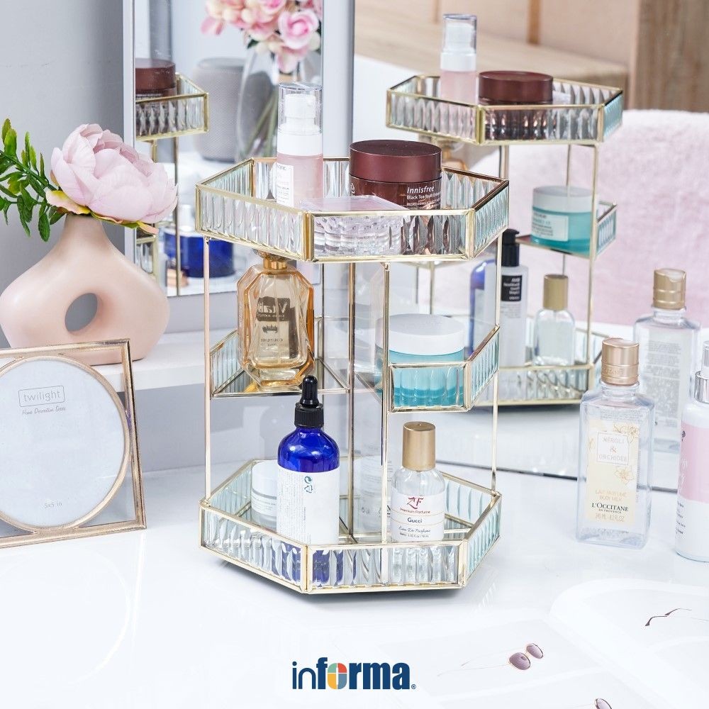 Informa Organizer Kosmetik Putar 2 Tingkat Tempat Makeup Wadah Simpan Alat Dandan Cosmetic Organizer