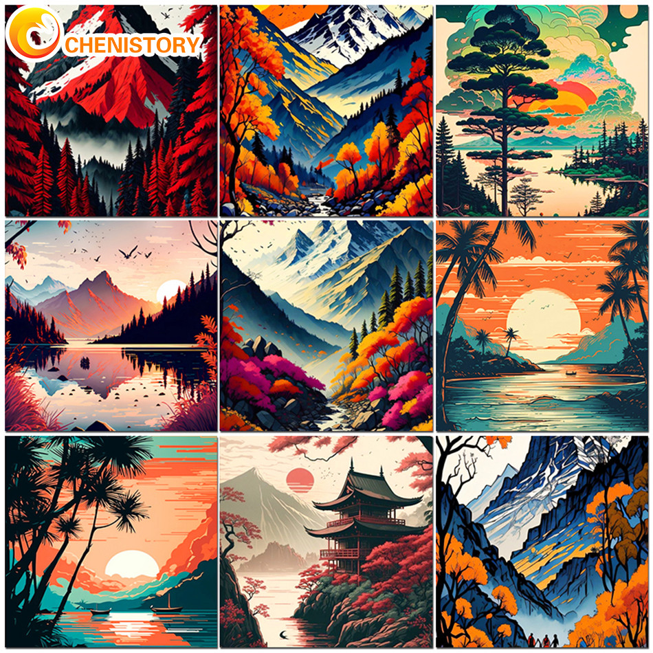 

PhotoCustom Painting By Numbers Kits Abstract Mountain Scenery Modern Drawing Coloring By Numbers Acrylic Paint For Home Decor