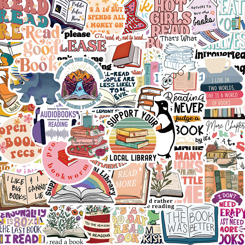 

10/50PCS Cute Flower Book Reading Stickers Aesthetic DIY Stationery Notebook Bottle Laptop Luggage Guitar Skateboard Car Sticker