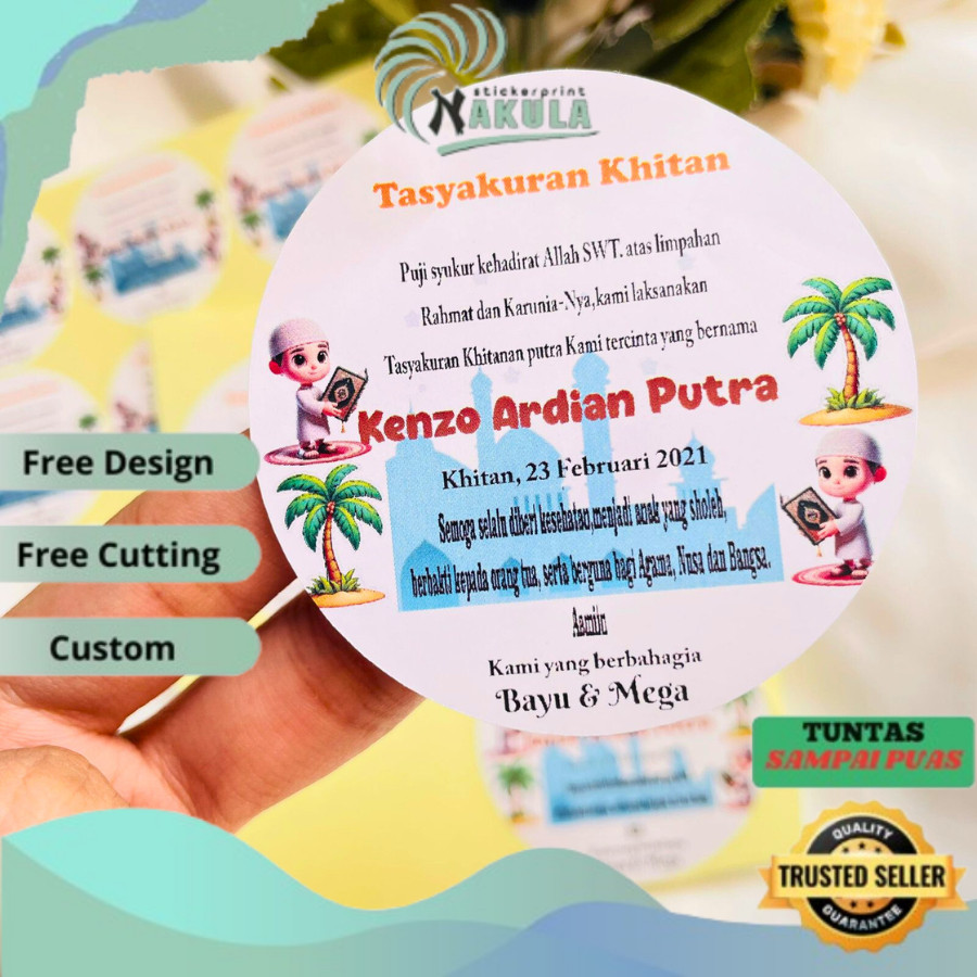 

NKL 2-6 threemind stiker tasyakuran khitanan bahan chromo free desain cetak a3 kiss cut