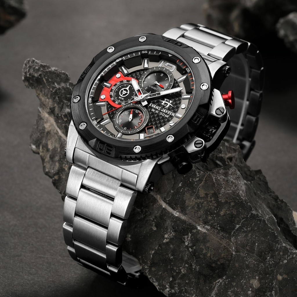 Evans Jayden Jam Tangan Pria 9601 Rantai Kaca Sapphire Chrono 5 ATM