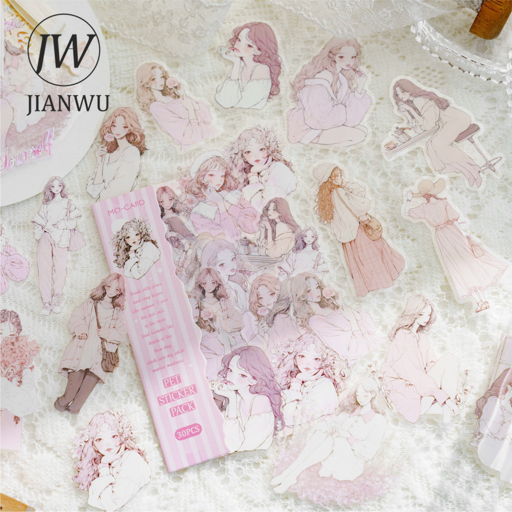 

JIANWU White Lover Series Literary Character Material Collage PET Sticker Creative DIY Journal Scrapbooking Stationery