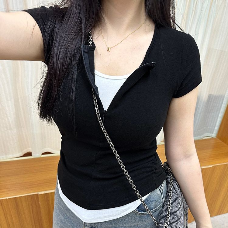 Aroana Atasan Wanita Jumbo Ld 120 Tipis Lengan Pendek V-Neck T-Shirt