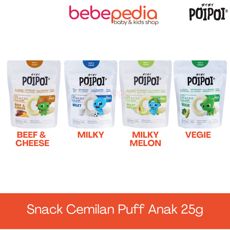 

POIPOI Snack Bervitamin Cemilan Puff Anak - Vegie / Milky / Mix Fruits 25g - No Msg
