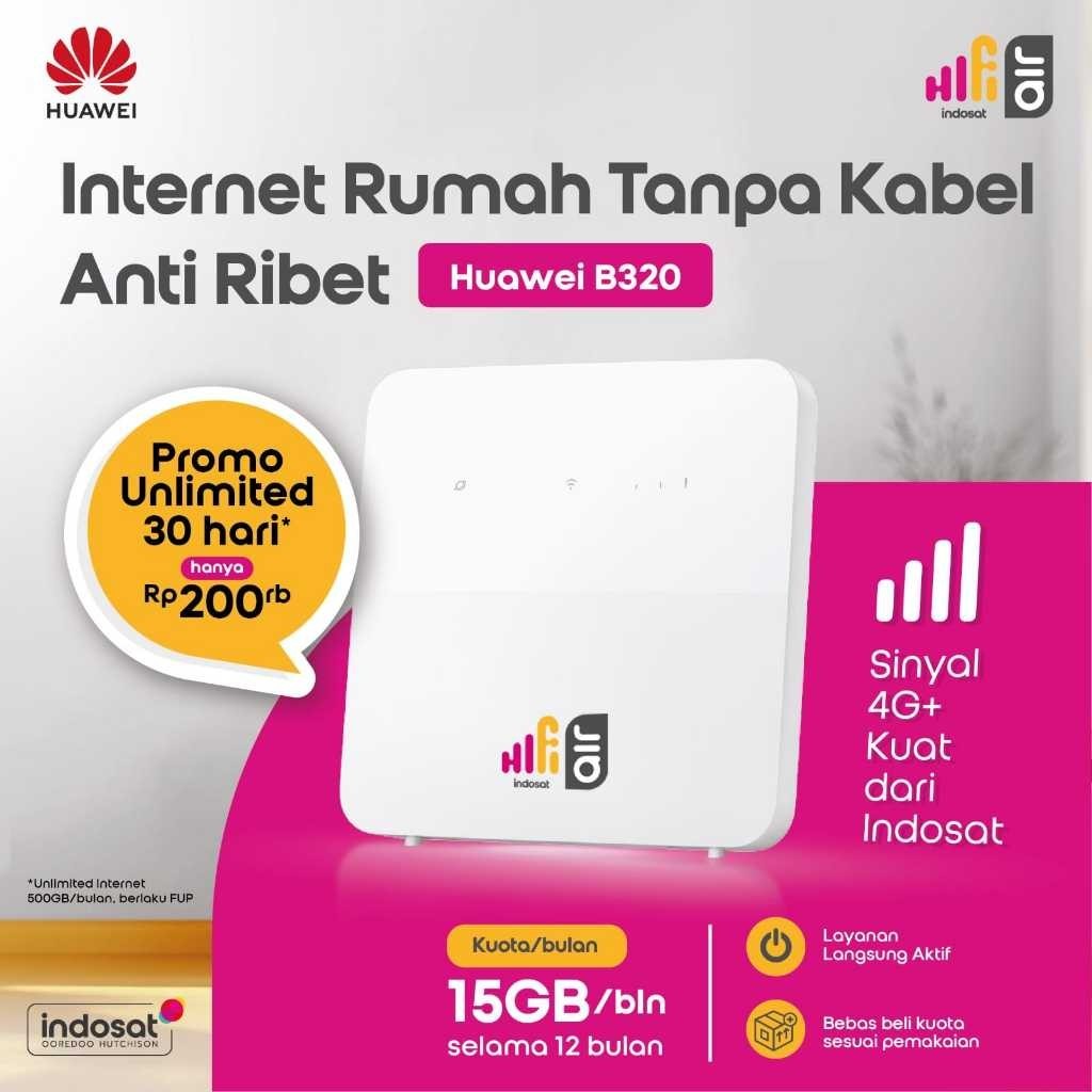 Indosat Hifi Air 4G LTE Modem Huawei B320 180 GB 1 Tahun Garansi 2 Th - Unlock 32 Device LAN Wifi My