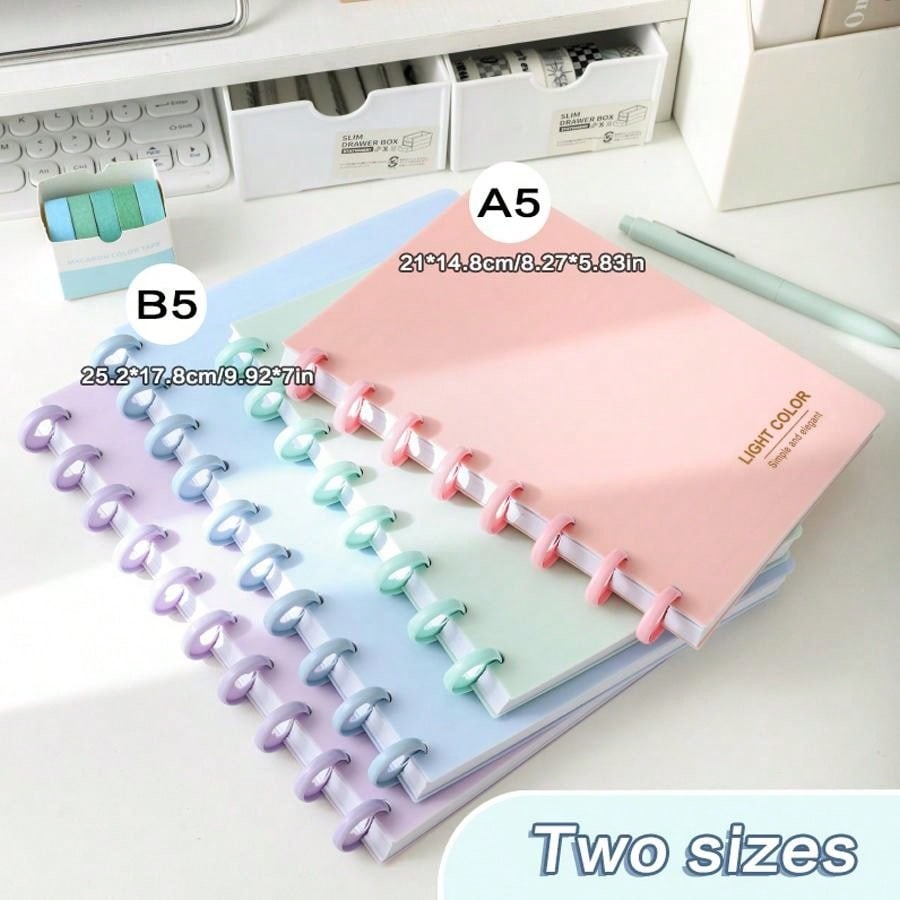 

1Pack A5/B5 Simple Portable Detachable Notebook Mushroom Button Loose-leaf Notepad or Work, School and Journal80sheets/160pages