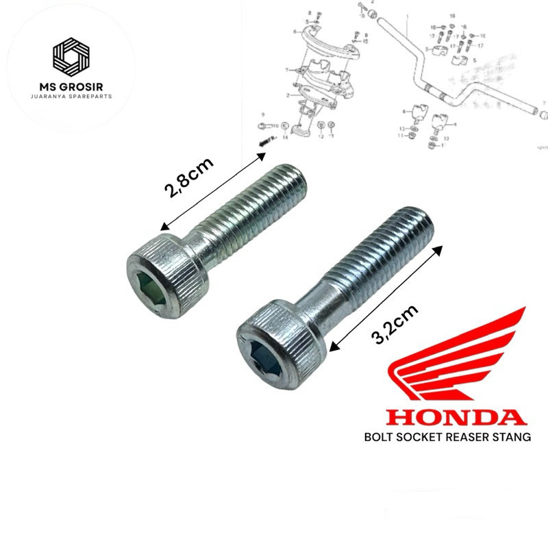 BOLT SOCKET M8X32 M8X28 BAUD 12 L PANJANG 2,8cm 3,2cm ORIGINAL AHM BAUT STANG STEP FORK DLL