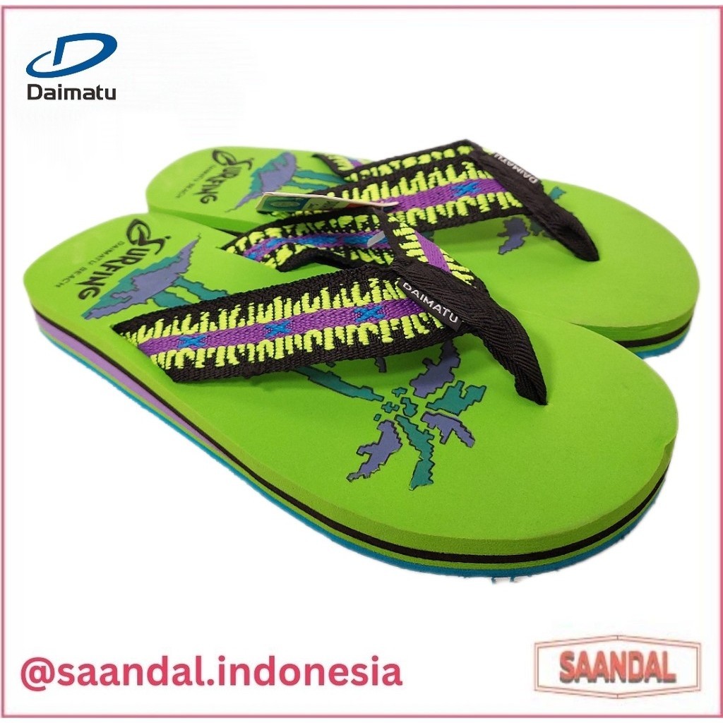 Sandal Jepit Karet Tebal Retro Daimatu Floral Surf Wanita Perempuan Ungu Pink Hitam Hijau Merah