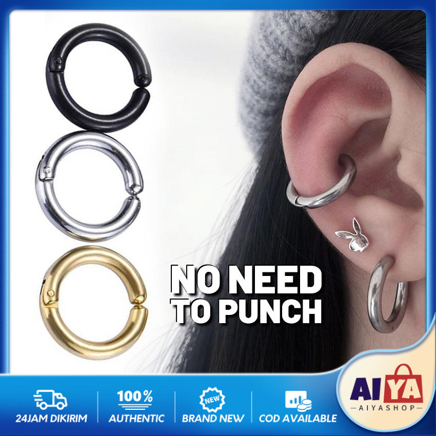 Anting Hoop Klip Tanpa Tindik Bahan Stainless Steel Anting Hoop Ring Anting Jepit Anting Palsu - Per