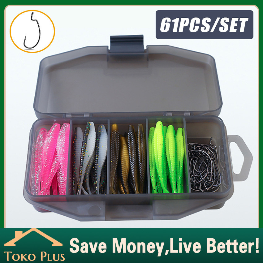 61Pcs Umpan Soft Lure 1set Soft Bait Fishing Lure Umpan Pancing Gabus Umpan Lembut, SET 1=40 soft lu