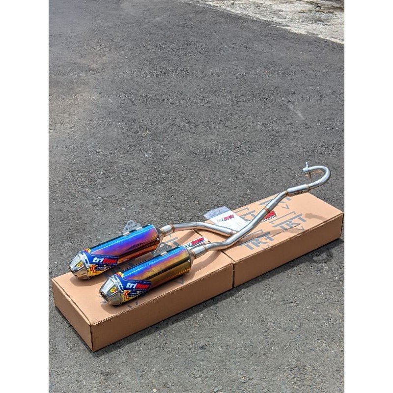 Knalpot CRF 150 Wr 155 Klx Double Muffler Original Triton Type Pro-5 Fullset Suara Ngebas Padat dist