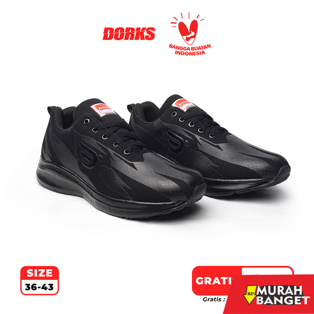 Sepatu olahraga- Dorks - Running Fast Full Black Sepatu Sneakers Pria Wanita Sepatu Olahraga Sporty