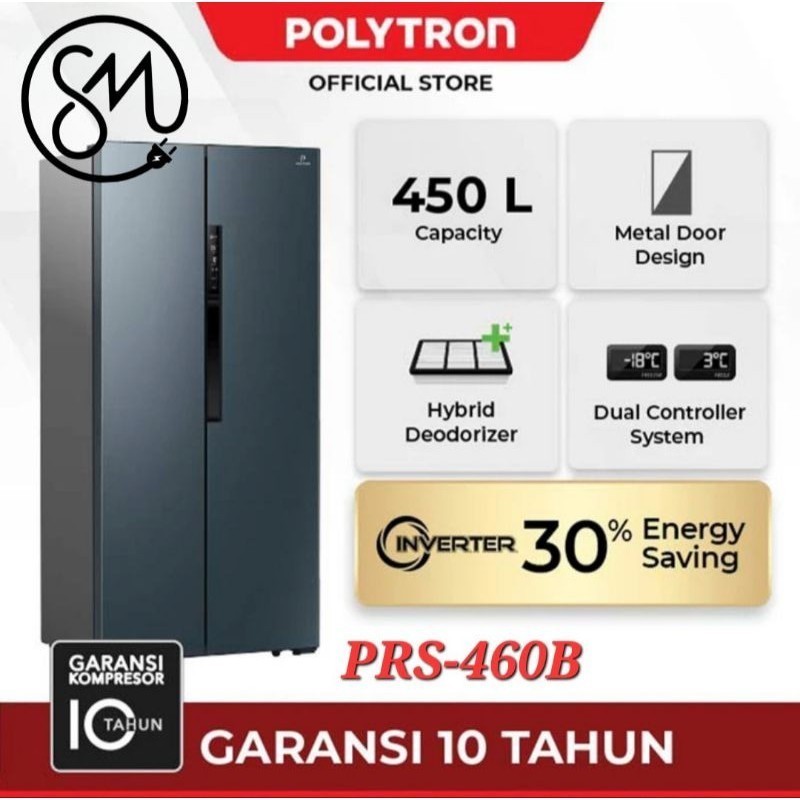 promo spesial Kulkas Polytron Side by Side PRS-460B 450 L Belleza Inverter 2 pintu