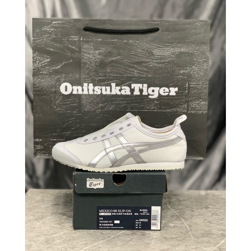 Sepatu Onitsuka Slip On White Silver Free Paperbag