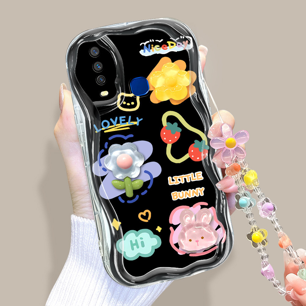 Casing Hp Untuk Vivo Y12 Y15 Y17 1902 Softcase Cute Bear Flower Bracelet B3 Phone Case Soft Cassing 