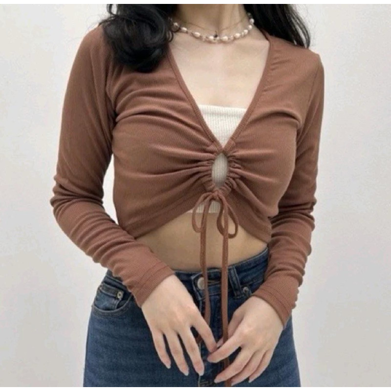 Cirebon Cloth - Molly Cardigan Crop | Cardigan Crop Wanita | Cardigan Crop Tali | Cardigan Crop Rib 