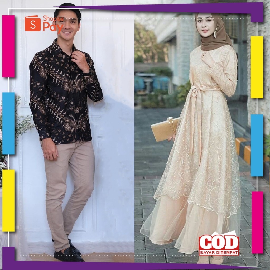 KAIN LEMBUT HALUS ADEM TEBAL / {BISA COD} COUPLE GAMIS MAXI DRESS BRUKAT SABRINA - DRESS BROKAT PEST