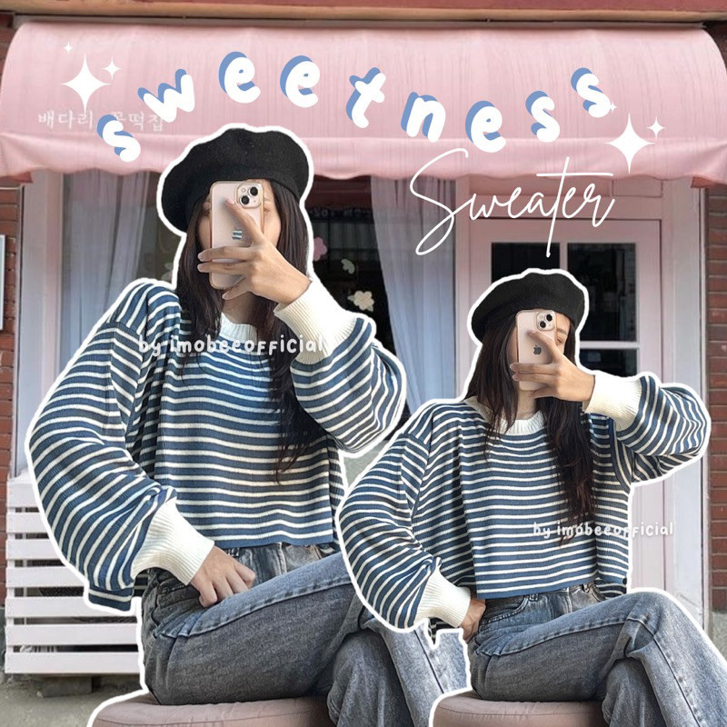SWEETNESS STRIP SWEATER CROP // CROP SWEATER RAJUT STRIP GARIS BLASTER OVERSIZE termurah
