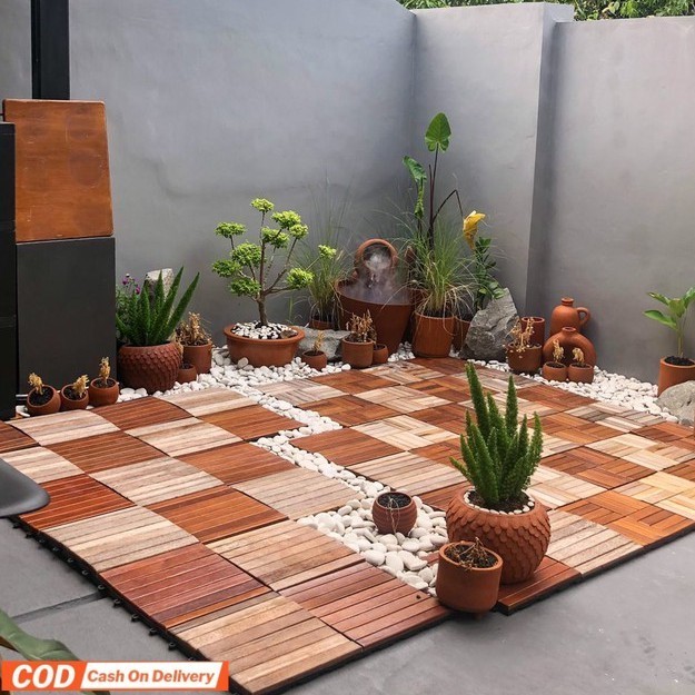 Mitra Loka Ubin Lantai Kayu Decking Tile 30 x 30cm Outdoor Indoor Full Vurnish Pernis Alas Lantai Pe