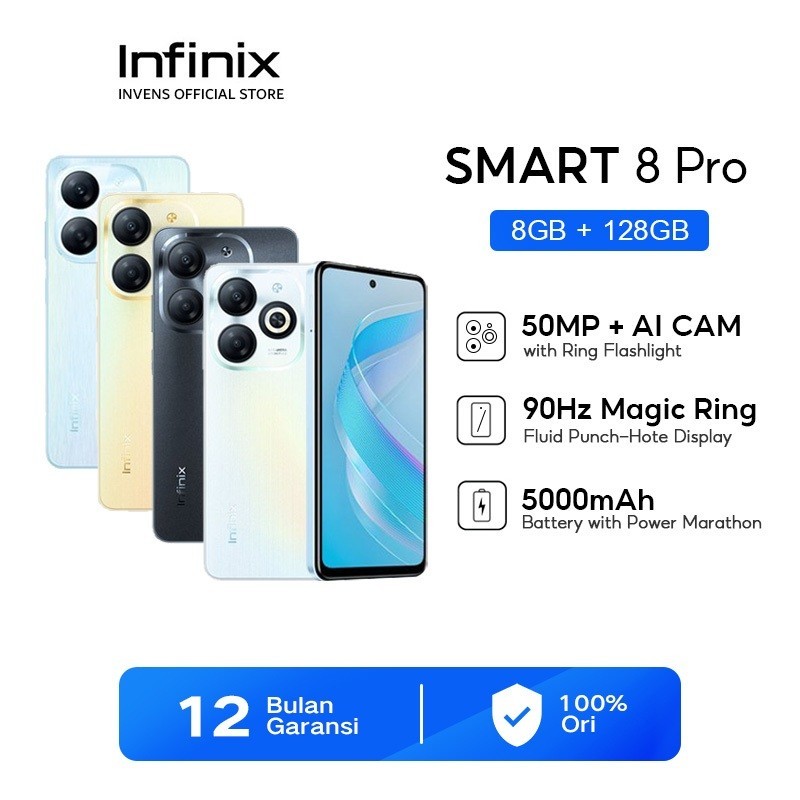 Infinix Smart 8 Pro 8/128GB - Up to 16GB Extended RAM - 6.6"