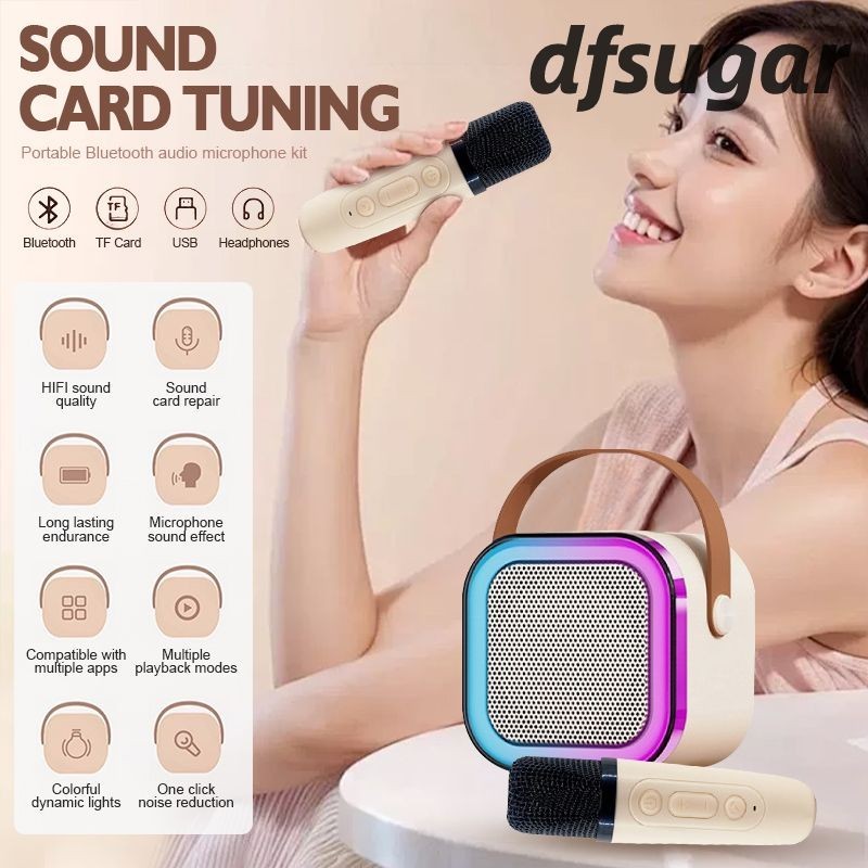 Mini Speaker Karaoke Bluetooth Microphone Speaker Mic Wireless Rumah Dua Mikrofon Subwoofer Portable