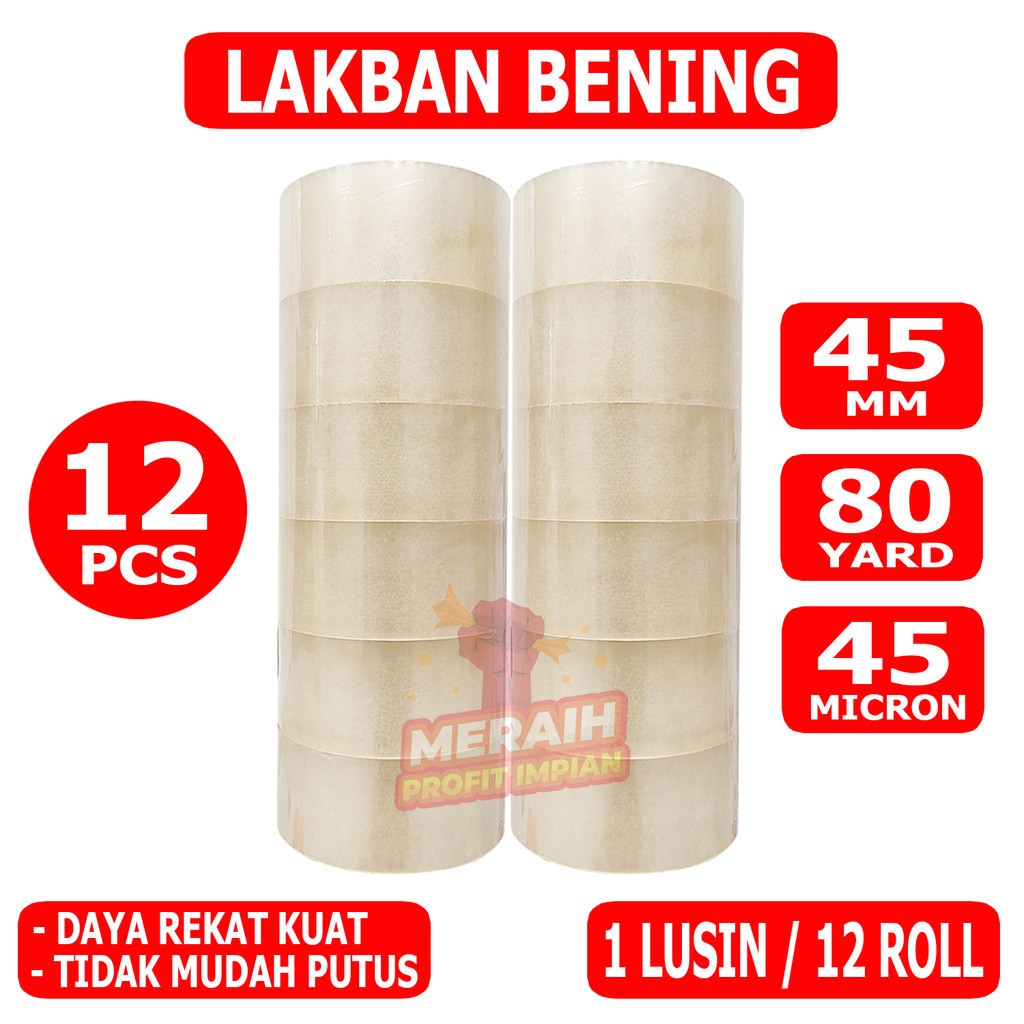 

1 LUSIN / 12 ROLL - Lakban Bening 45 mm x 80 Yard - Lakban Packing - Lakban MPI