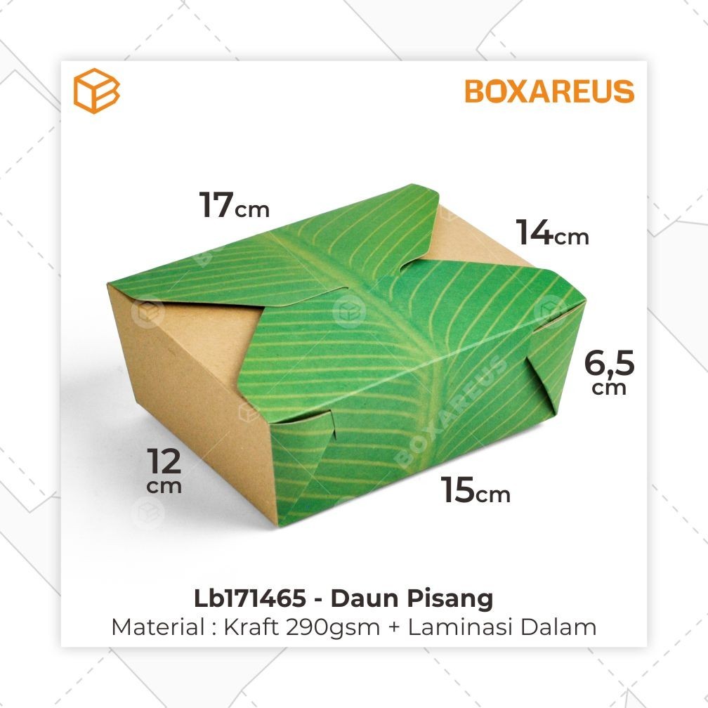 Dus Makanan Kotak Kemasan Lunch Box Kraft | LB171465 Daun Pisang