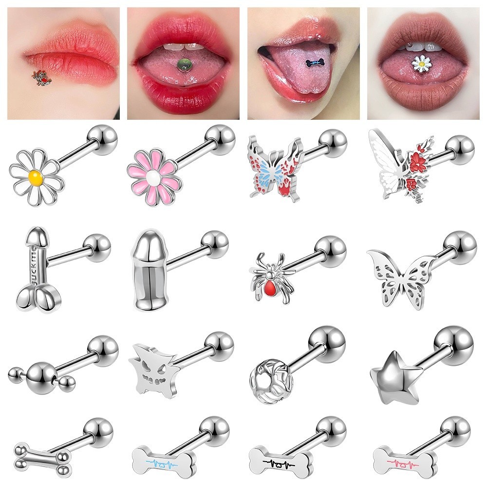 1 PC Tongue Piercing Punk Skull Tongue Ring 14G Stainless Steel Barbell Tongue Piercing Gothic Body 