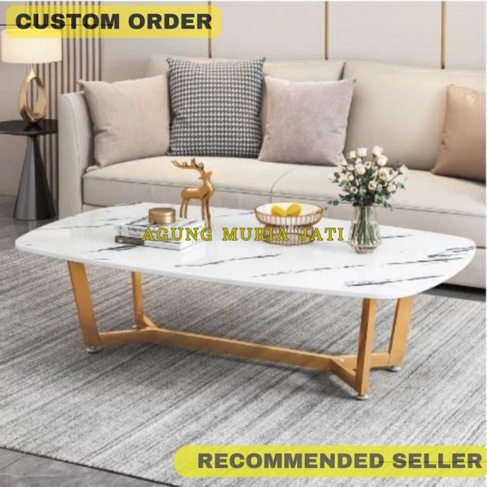 Meja Tamu Marmer Asli Carara 120x60x45 Cm