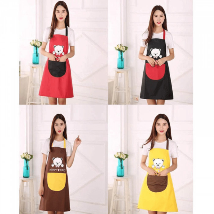 Celemek Masak Apron Dapur Anti Air Model Kantong Apron Masak Ibu-ibu Anti Air Minyak Barista Cooker Koki Chef Kitchen Beruang Bear Happy days