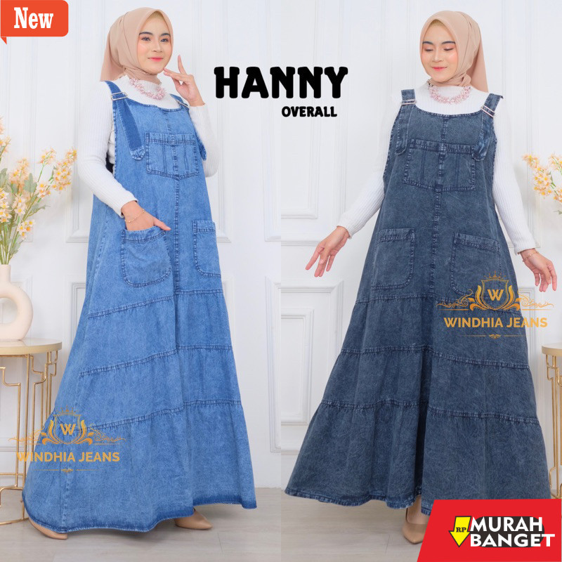 Jumpsuit Wanita Kekinian Hanny Overall Overal Rok Kodok Jeans Jins Denim Wanita Jumbo