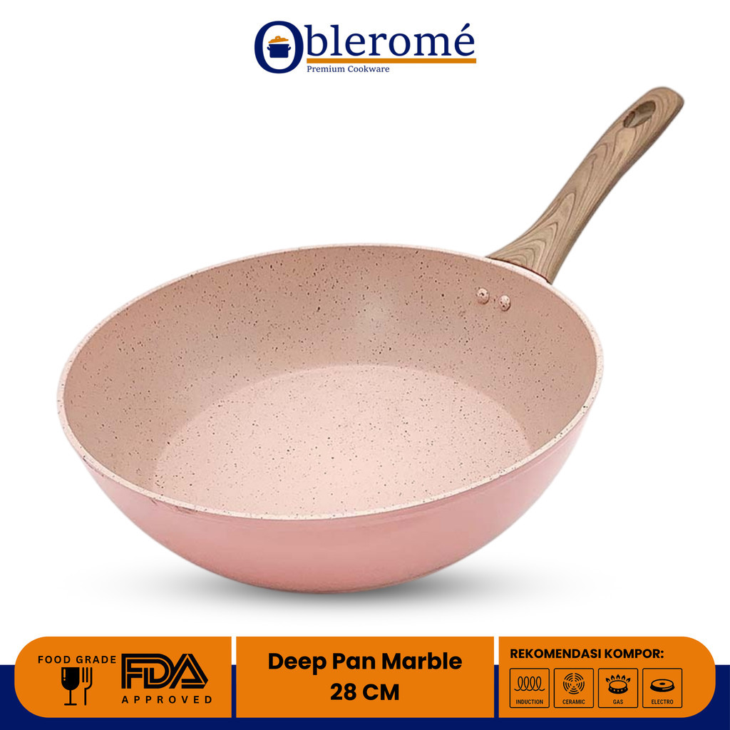 OBLEROME - Deep Pan Marble Granite 28 Cm Tanpa Tutup Kaca Wok Pan Granite