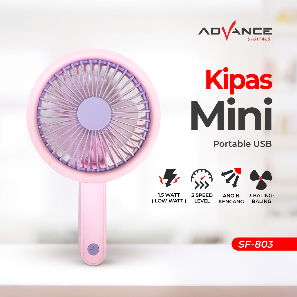 ADVANCE Kipas Angin Mini SF-803 Portable Genggam Cute Mini Fan Kipas Leher Kecil Display USB Charger