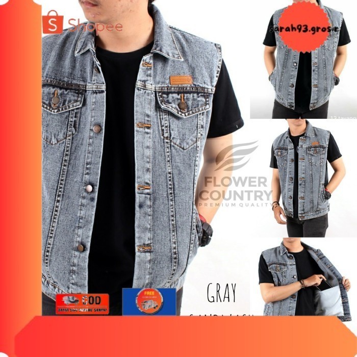 ✨BESTSELLER✨ -Jaket Rompi Jeans Pria Denim/ Rompi Jeans Pria Denim Vest - Black Sandwash, XXXL