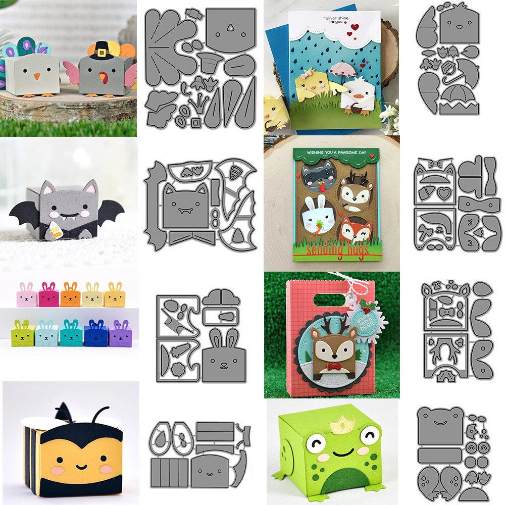 

Fine 3D Tiny Gift Box Metal Cutting Dies Cute animals Foxes Rabbits Chicks Die Cut Sets For DIY Scrapbooking Cards Craft Making