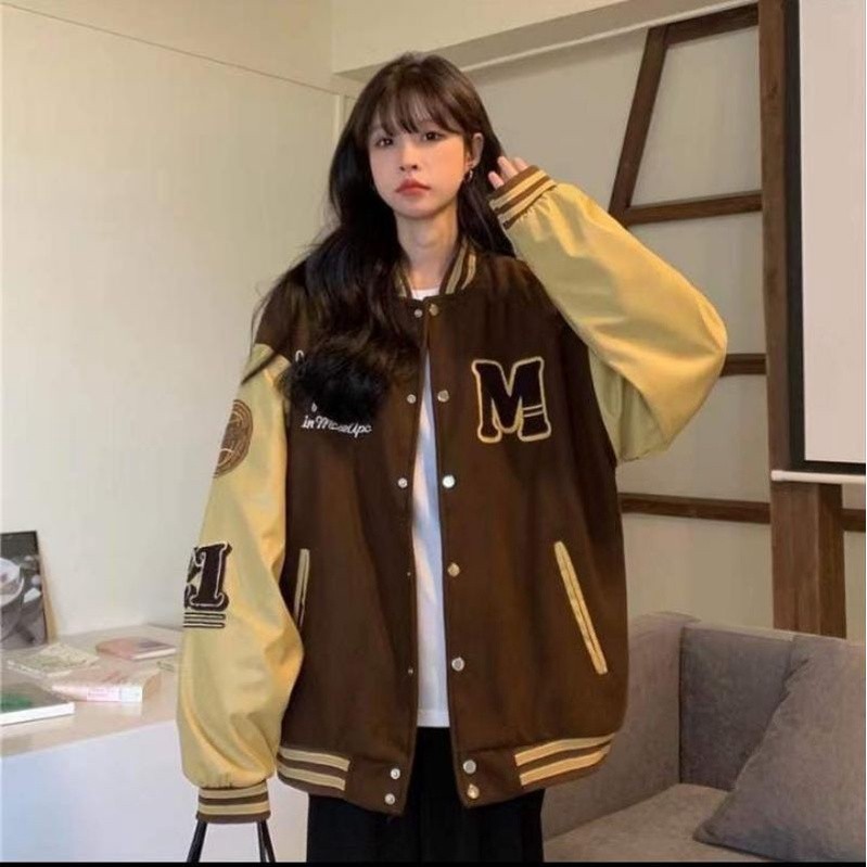 VARSITY JAKET OVERSIZE - M MESSAGE BASEBALL VARSITY WANITA - JAKET WANITA KOREAN