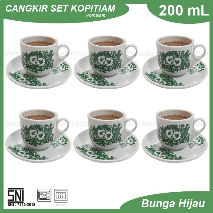 1 SET 6 PCS Cangkir Kopitiam/Gelas Kopitiam/Cangkir Kopi/Cangkir Keramik/Cangkir Kopitiam Porcelain
