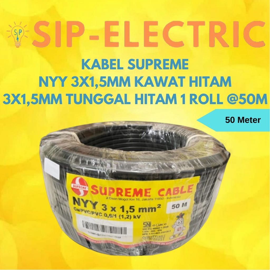 KABEL SUPREME NYY 3X1.5 MM HITAM 1 ROLL 50 METER SUPREME NYY 3X1,5