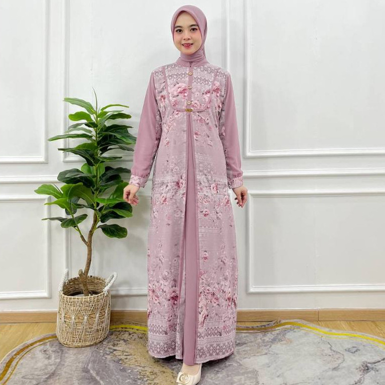 PRILLY BUSANA - Agnia Gamis Dewasa - Dress Couple Ibu Dan Anak - Gamis Cerut Motif - Seragaman